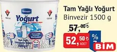 BİNVEZİR TAM YAĞLI YOĞURT 1500 G